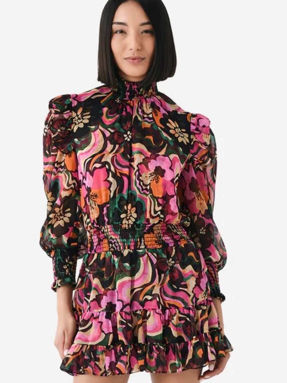 Misa Los Angeles Multicolor Floral Print Smocked Mini Dress